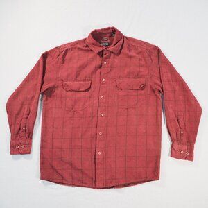 George Shirt Mens Medium Burgundy Maroon Sueded Window Pane Check Retro Western